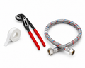 UNO installation kit — adjustable wrench, 3/4" stainless steel hose, Teflon tape